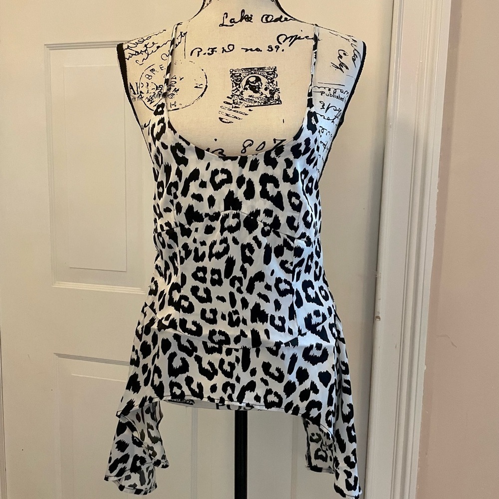 Le belle‎ Roc Top Asymmetrical Strappy Cheetah Satin Sz S Whimsigoth Baddie Core